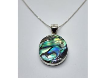 Pretty Double Sided Abalone Shell Pendant Necklace In Sterling