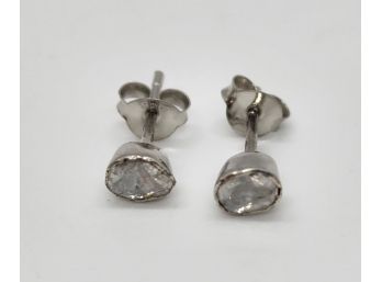 Polki Diamond Stud Earrings In Platinum Over Sterling