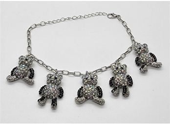 Austrian Crystal Teddy Bear Charm Paperclip Bracelet In Silver Tone