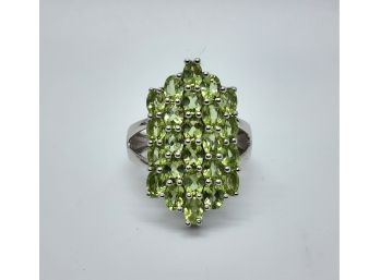 Green Peridot, Rhodium Over Sterling Ring