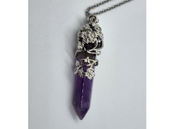 Amethyst Pointer Pendant Necklace In Silver Tone & Stainless