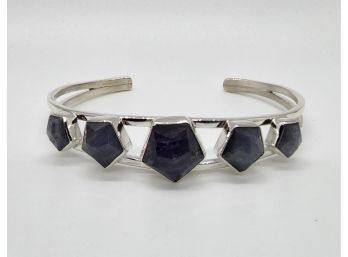 Exquisite 5 Stone Tanzanite Cuff Bracelet In Sterling Silver