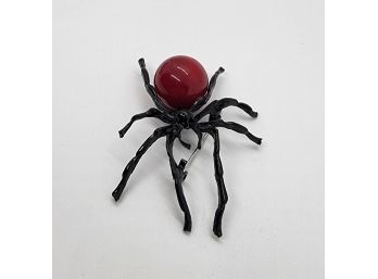 Metal Spider Brooch With Red Body