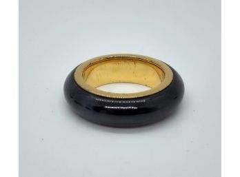 Black Jade Spinner Ring In Yellow Gold Over Sterling