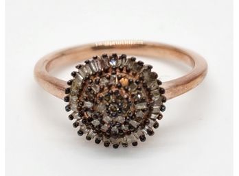 Natural Champagne Diamond Ring In Rhodium & Rose Gold Over Sterling
