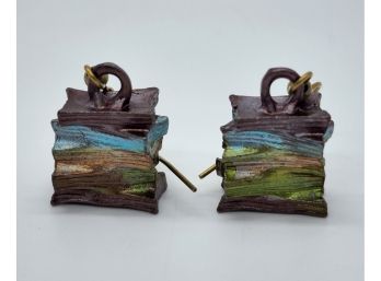 Retro Stack Book Earrings In Bronze Color