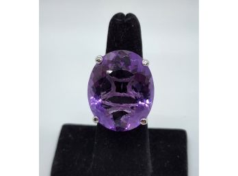 Enormous AAA Amethyst Ring In Platinum Over Sterling