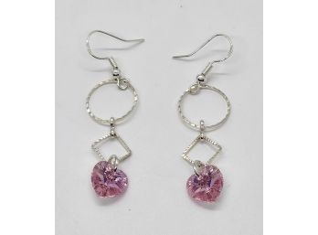 Hand Crafted Swarovski Pink Heart Earrings