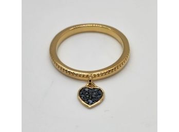 Blue Diamond Heart Charm Band Ring In Yellow Gold Over Sterling