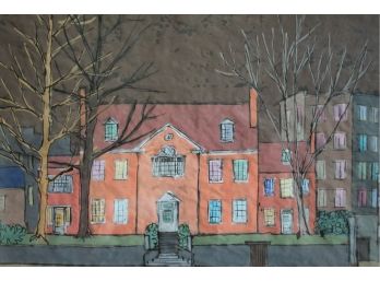Framed Watercolor Of A Rowhouse Signed By Harry A. Evans, Jr. (1925-1995)
