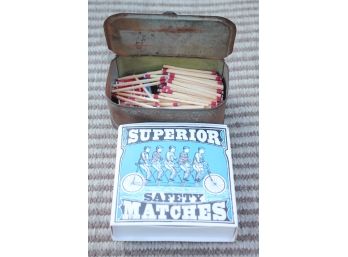 Antique Match Tin With Safety Matches