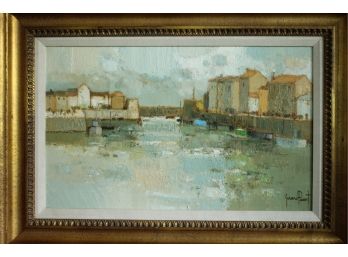 Framed Oil On Canvas Painting By Gerard Passet (1936-2013) Titled Le Pont. (st. Martin De Re)