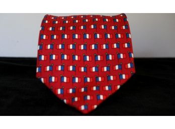Rare HERMES Classic French Flag Tie With Red Background, #7142FA. Found On Ebay For $130