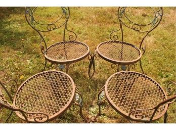 Group Of 4 Magical Vintage Outdoor Wrought Iron Chairs