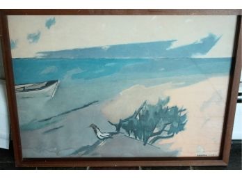 Beautiful Seascape Watercolor Framed Painting By Modernist HERMAN MARIL (1908-1986)