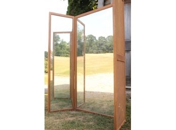 Amazing HUGE Full Length  Antique  Vintage Triple Panel Folding Mirror With A Wooden Frame