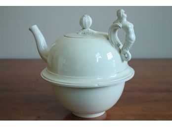 Rare Ivory Ceramic Teapot With MERMAID Handle! Very Unusual!