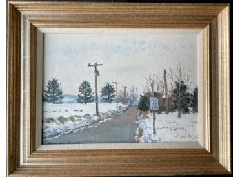 Snowy Lane Oil On Canvas Signed By Artist