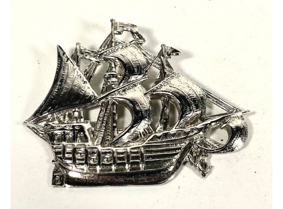 Vintage Silver Galleon Ship Brooch Pin