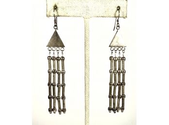 Vintage Heavy Sterling Silver Mexican Dangle Pierced Earrings