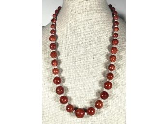 Contemporary Sterling Silver Genuine Pearl Red Stone Beaded Necklace