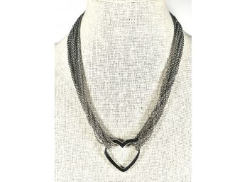 Multi Strand Rhodium Plated Heart Pendant Necklace Contemporary