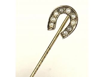 Victorian Gold Filled Stick Pin W Pearls Horseshoe