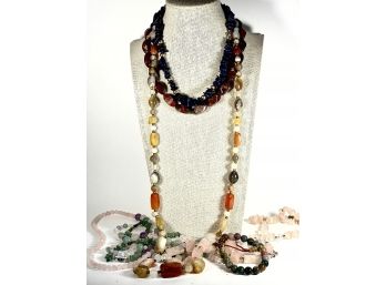 Lot 7 Hard Stone Beaded Necklaces Vintage To Contemporary