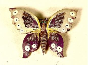Signed Coro Cold Painted Gold Tone Costume Brooch Butterfly