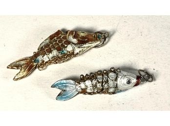 Twi Vintage Silver Gilt Articulated Fish Pendants W Enamel