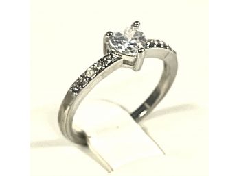 Contemporary Silver Ring W Heart Shape CZ Stone About Size 5