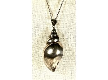 Very Large Sterling Silver Shell Pendant With Chain Necklace