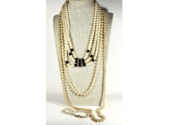 Three Vintage  Faux Pearl Necklaces And Bracelet