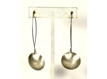 Contemporary Sterling Silver Artisan Drop Earrings Hand Crafted