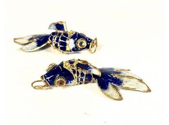 Two Chinese Vintage Enamel Gilt Silver Articulated Fish Pendants