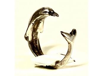 Vintage 1980s Sterling Silver Dolphin Ring About Size 5