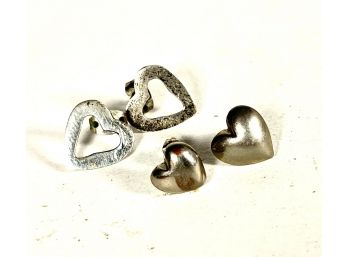 Two Pair Vintage Sterling Silver Heart Shaped Pierced Earrings