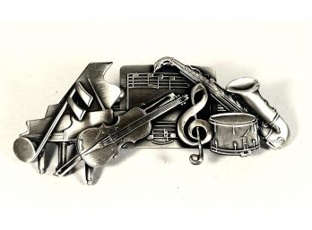 Vintage French Silver Tone Musical Themed Hair Clip Barrette