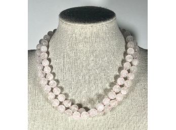 Contemporary Rose Quartz Pink Beaded Stone Knotted Necklace