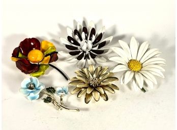 Lot 5 Vintage 1960s Flower Power Brooches Pins