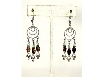 Sterling Silver Hand Crafted Semiprecious Stone Pierced Earrings