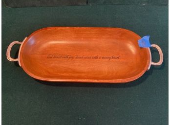 Wooden Serving Tray With Inscription And Metal Handles