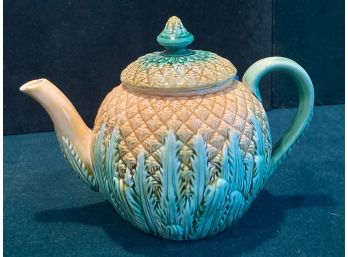 Antique C. 1800s Teapot: Majolica Pottery Pineapple Purchased In England