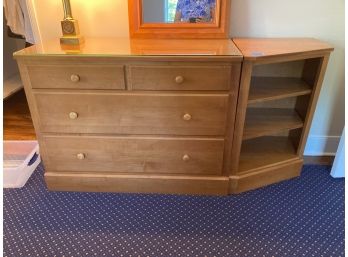 3 Drawer Dresser With Corner Cabinet Bookshelf With 3 Shelves, Ethan Allen Signature Service, Country Colors.  Maple With A Cherry Finish.
