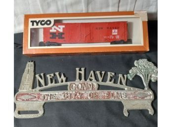 Antique New Haven Plaque, And Model Train Car