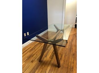 Crate & Barrel Glass Desk With Wooden Feet - Strut Teak Glass Top Table 70'