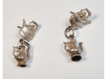 Vintage Sterling Silver Tea Kettle And Tea Pot Earrings