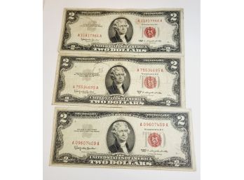 3 -  1953/1963  Red Seal $2 Dollar Bills