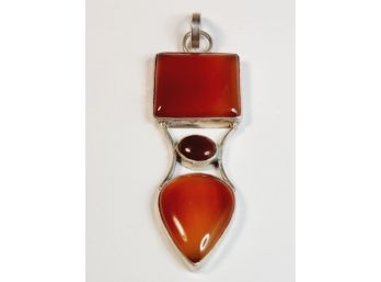 New Sterling Silver Large Red Stone Pendant