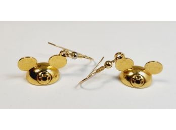 Vintage Mickey Mouse Hat Gold Tone Hanging Earrings DISNEY